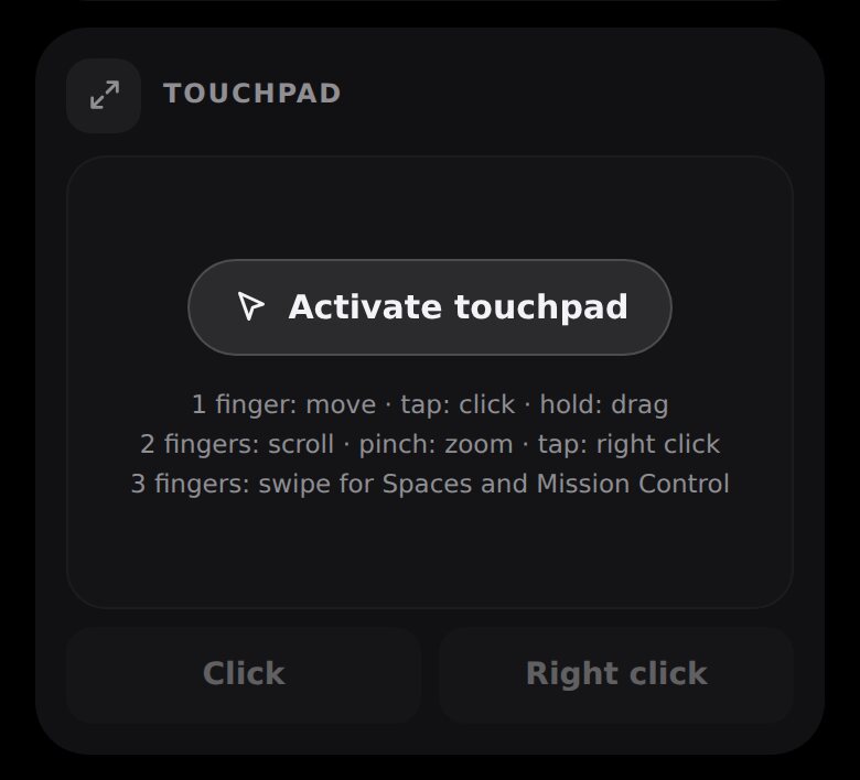 The touchpad section on the iPhone, with the Activate touchpad button and the gesture legend